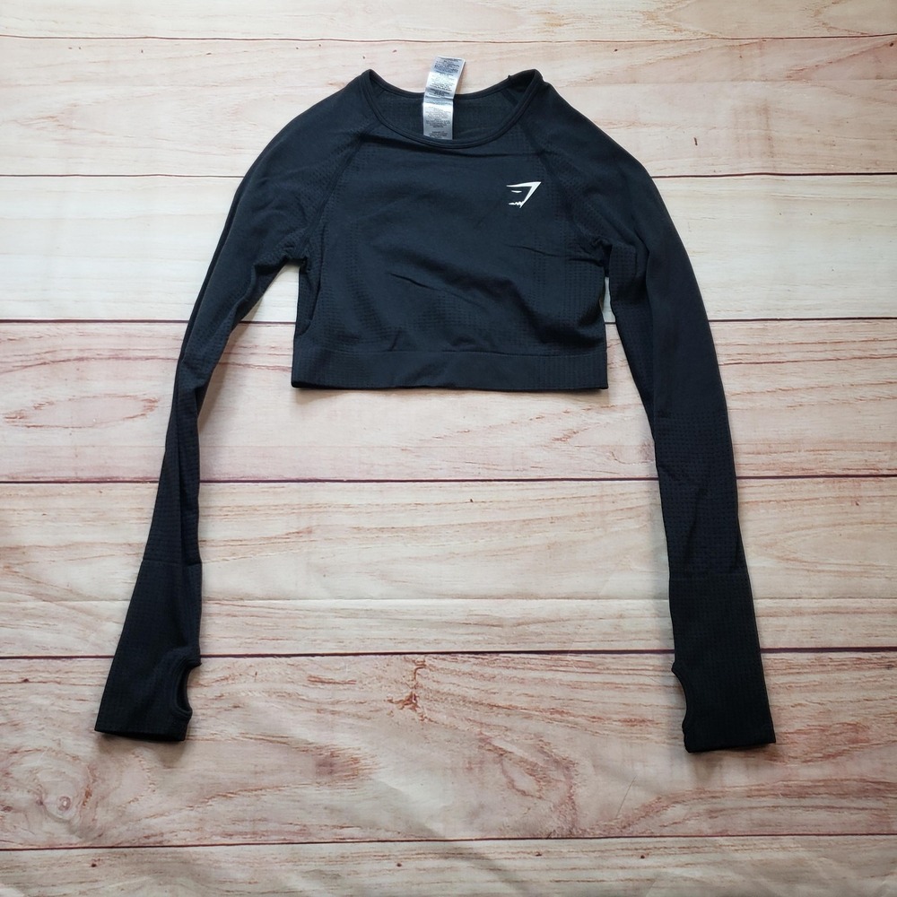 Gymshark Crop Top‎ Womens Small Gray Long Sleeve Crew Neck Athletic Seamless